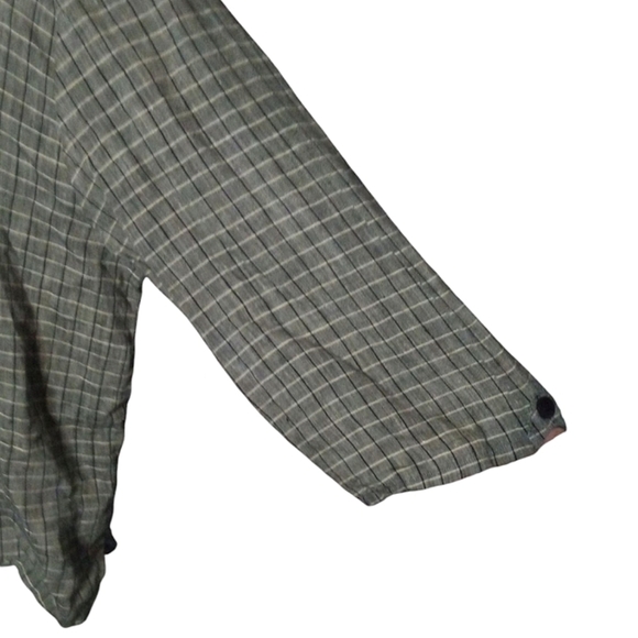 Flax Black Cream Button Front Grid Print 100% Linen Shacket Front Pockets Large - Picture 5 of 8